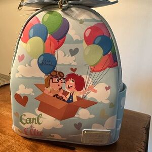Carl & Ellie Pixar Loungefly Backpack with Balloons Design with small wallet